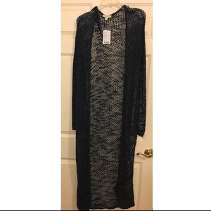 Navy full length boho crochet duster sweater